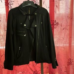 Renee C Black Leather Jacket with Asymmetrical Closure